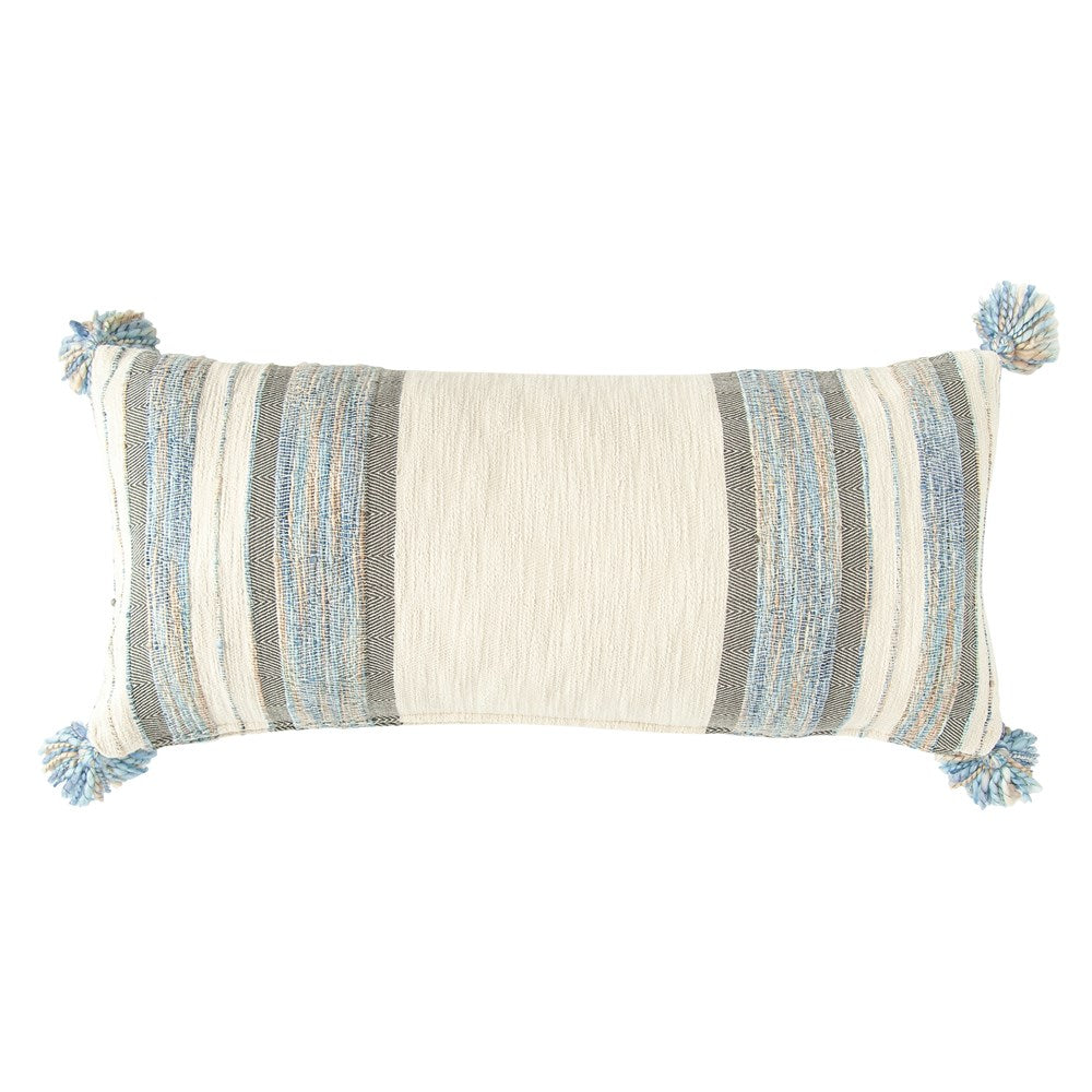 Woven Cotton & Wool Striped Lumbar Pillow w/ Tassels