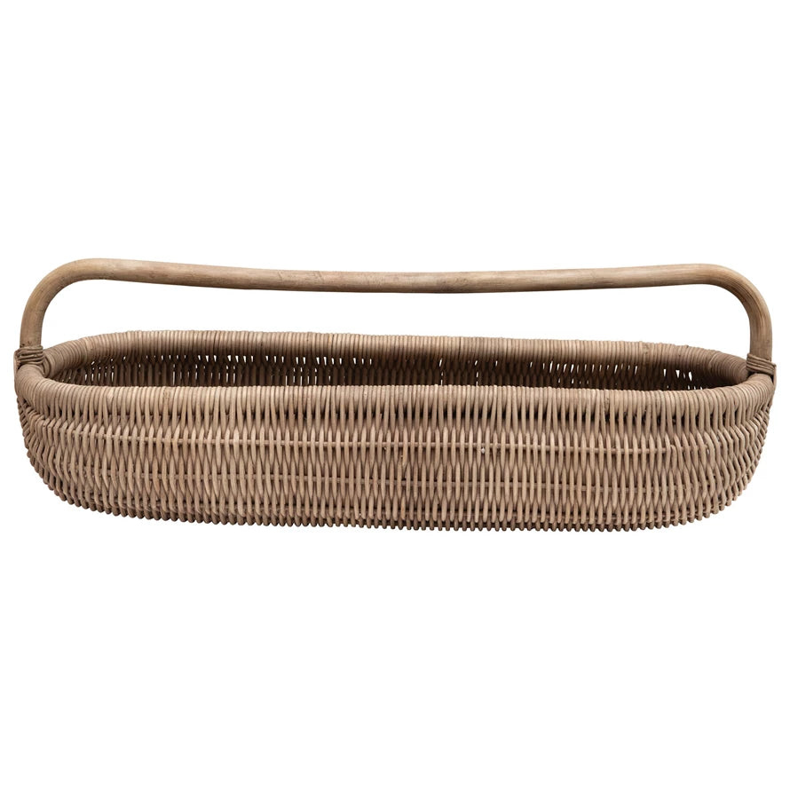 Hand Woven Rattan Basket w/Handle