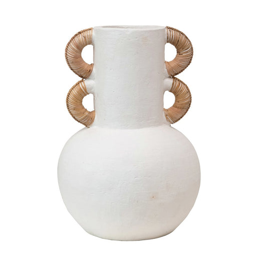 Terra Cotta Vase w/ Rattan Wrapped Handles