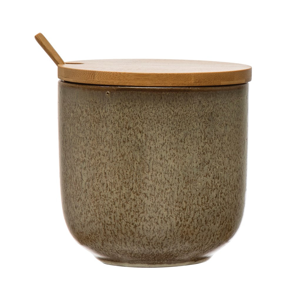 Stoneware Jar w/ Bamboo Lid & Spoon