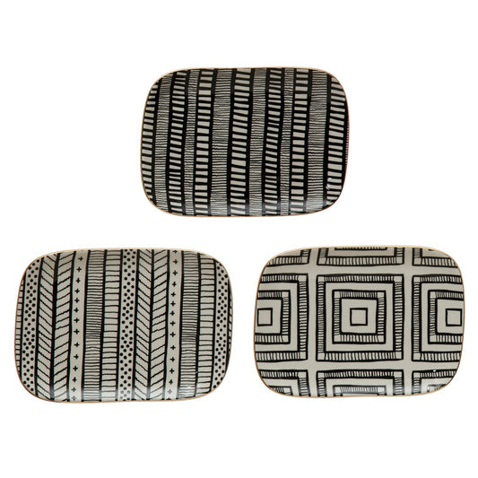 Stoneware Plate w/ Pattern & Gold Electroplating