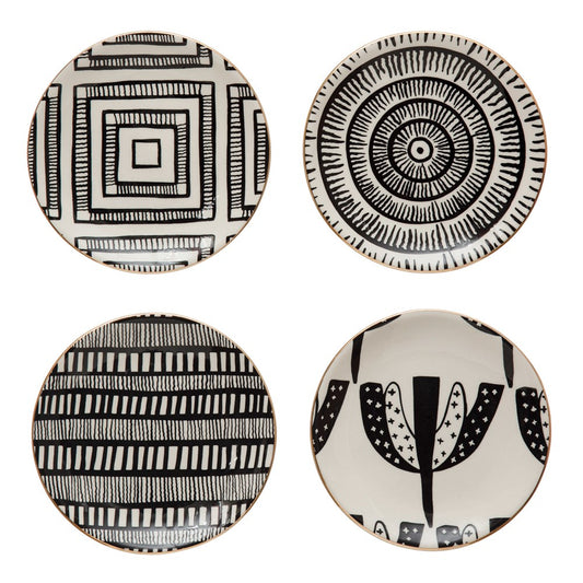 Round Stoneware Plate w/ Pattern/Gold Electroplating