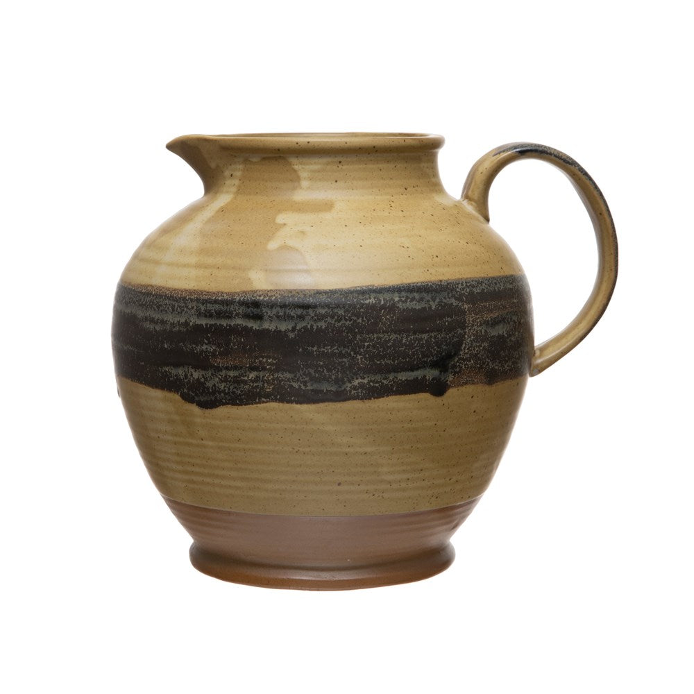 Brown and Black Stoneware Pitcher
