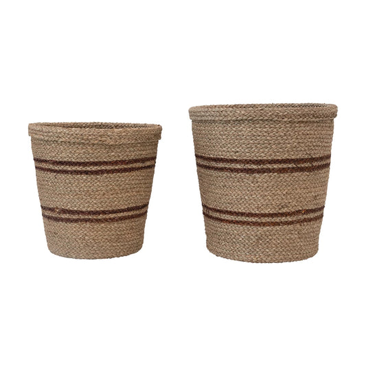 Hand Woven Seagrass Basket w/Stripes