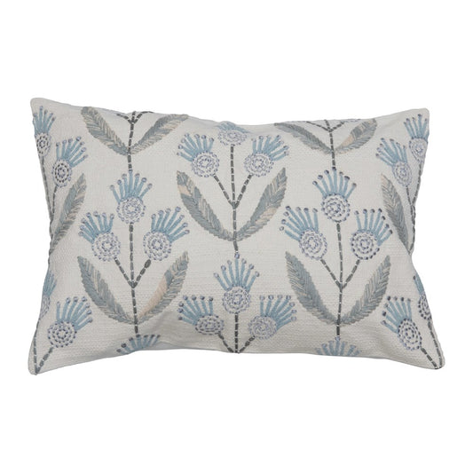 Cotton Floral Embroidered Lumbar Pillow