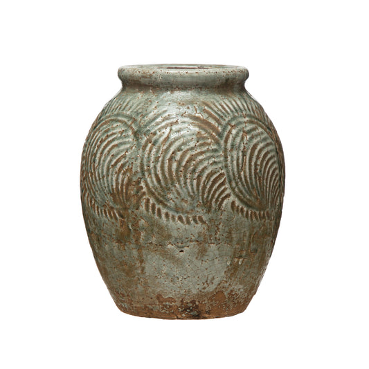 Embossed Terra-cotta Vase w/ Pattern