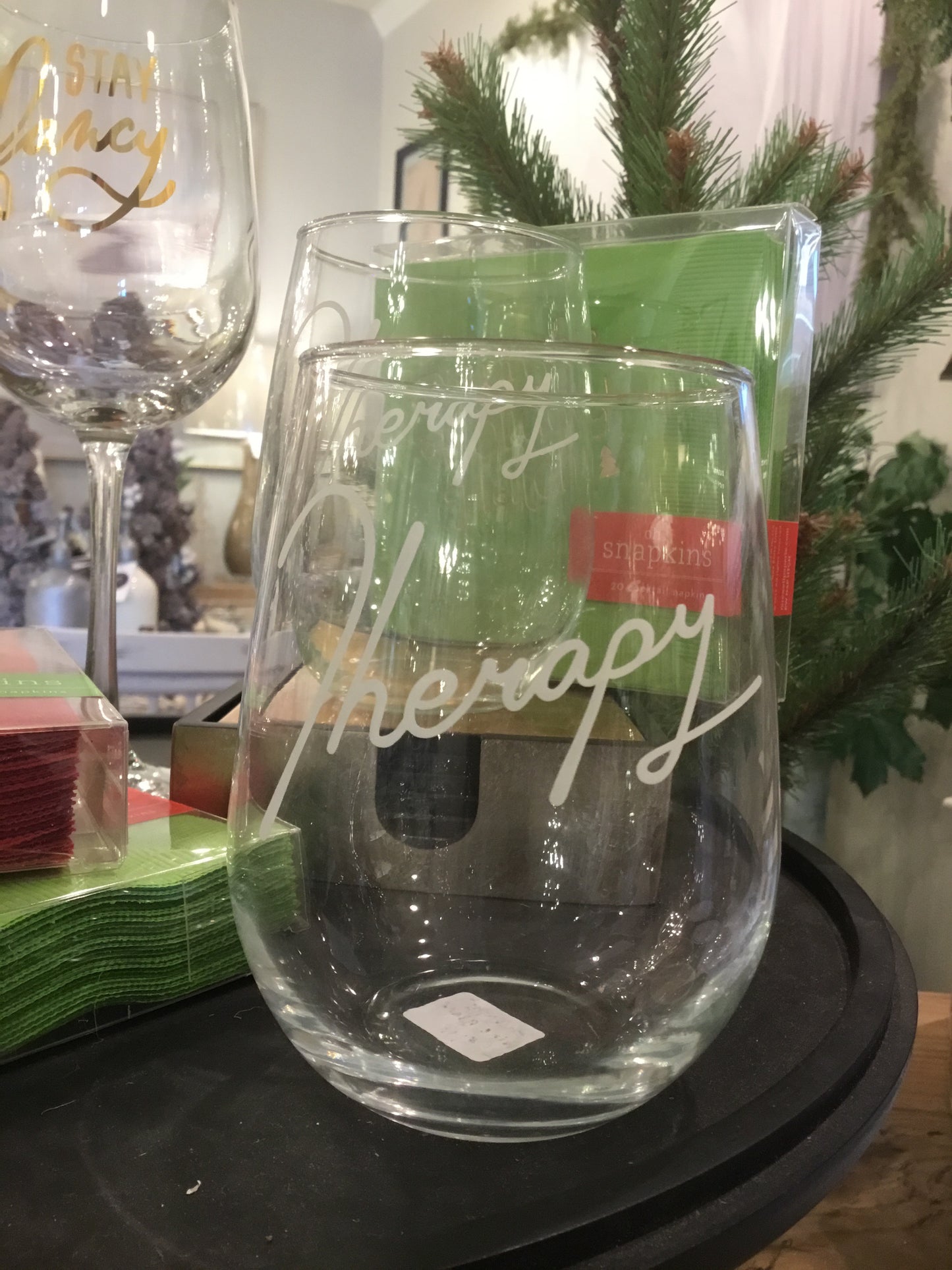 "Therapy" Wine Glass