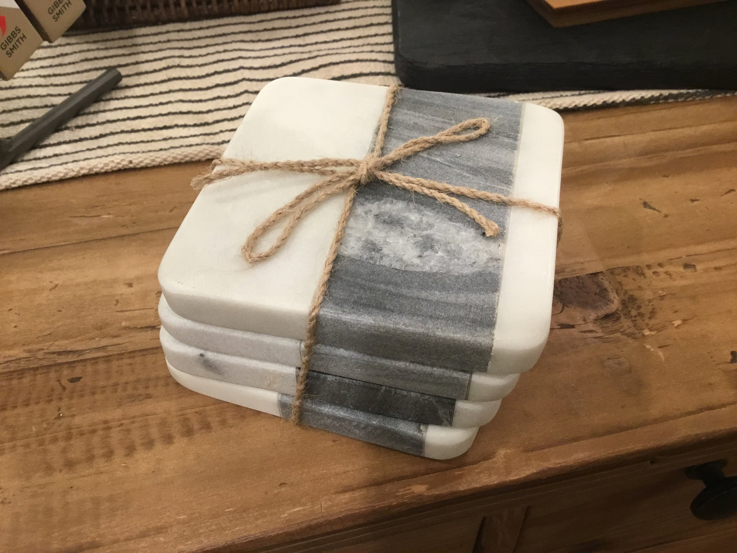 White and Gray Marble Coasters  - Set of 4
