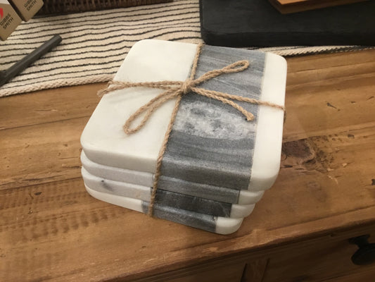 White and Gray Marble Coasters  - Set of 4
