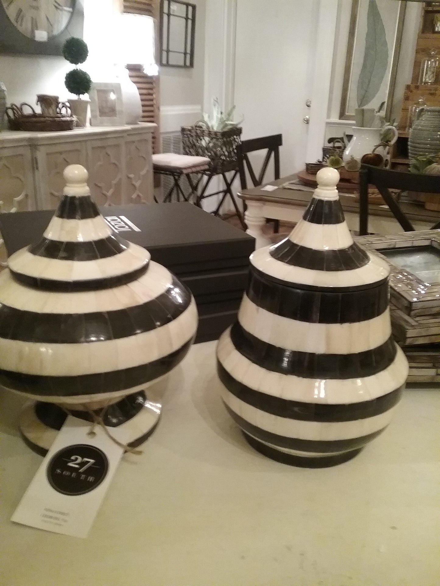 Black and White Striped Urn s/2