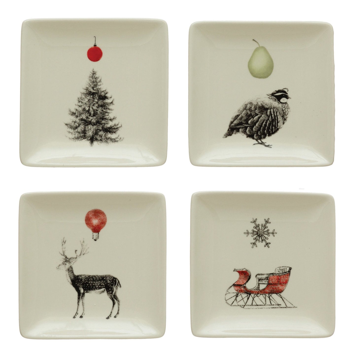 Set/4 Holiday Stoneware Plates