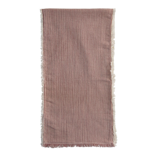Cotton Table Runner with Stripes and Fringe