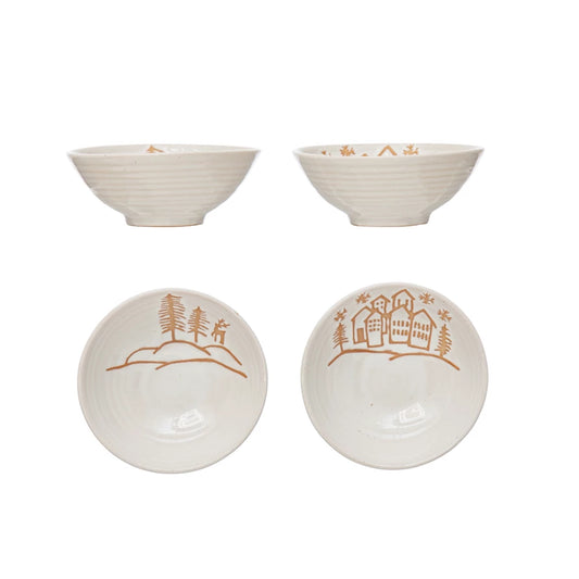 Winter Town Stoneware Bowl