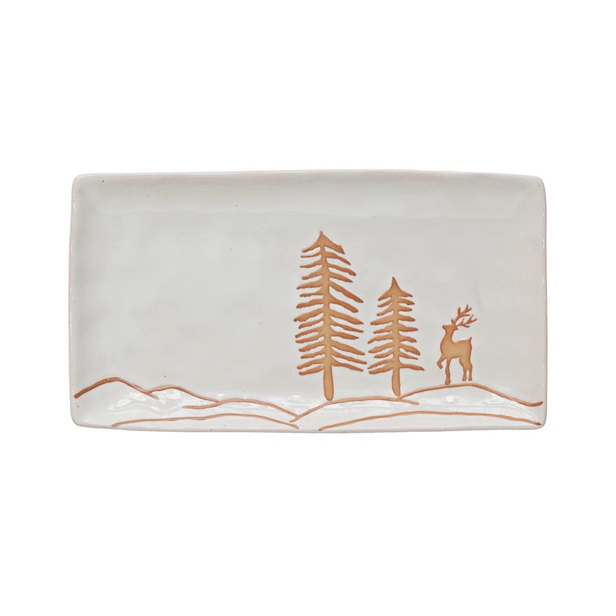 Deer Landscape Stoneware Platter